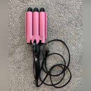 Triple 3 Barrel Ceramic Hair Curler Curling Iron Styler Crimper Waver Pink